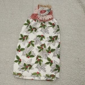 Handmade Festive Holly Print Kitchen Towel Crochet Top